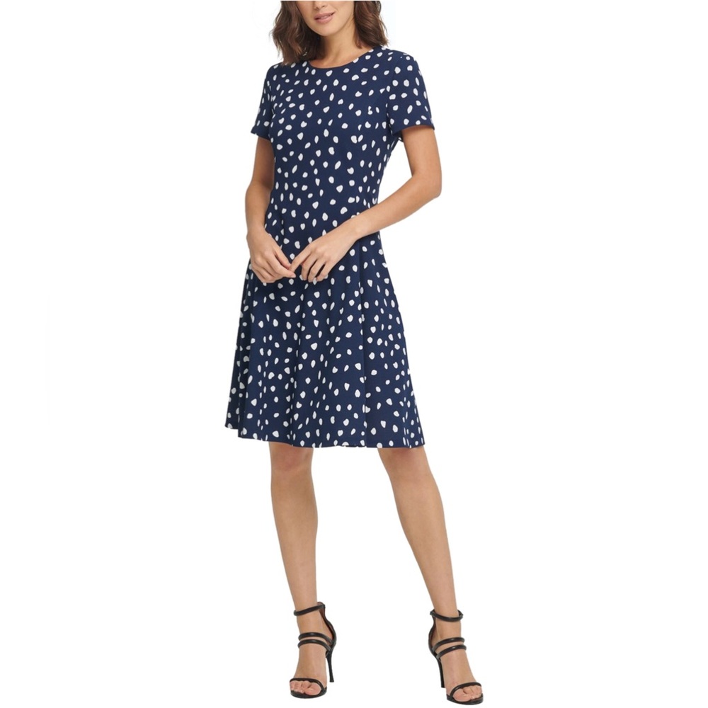 NWT DKNY Navy Polka Dot Dress Size 4